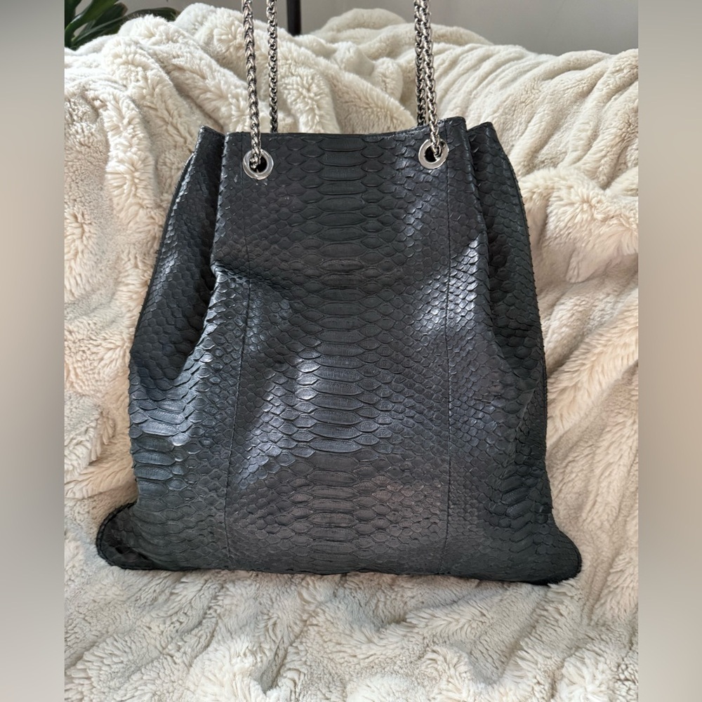 Devi Kroell Black Python Snakeskin Leather Should… - image 3